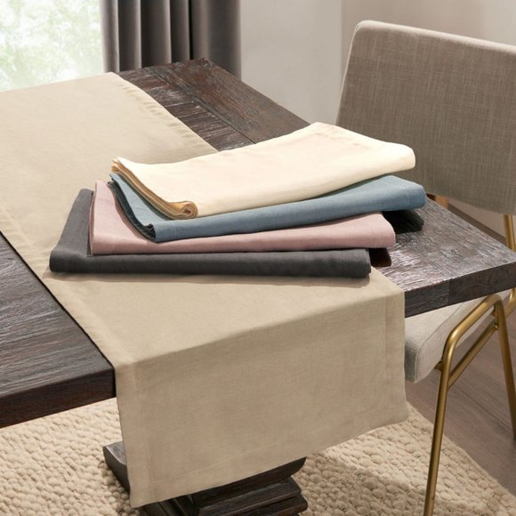 Fieldcrest Luxury Washed Linen Table Runner & Napkin Set Dusty Rose